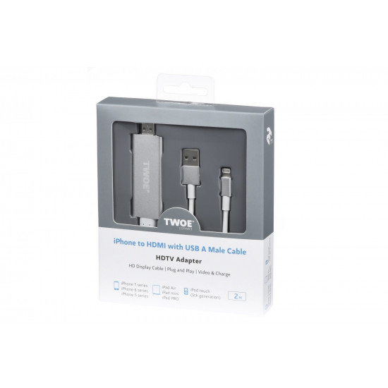 Адаптер 2E Lightning to HDMI with USB A Male Cable, Aluminium Shell, 2m Адаптер 2E Lightning to HDMI with USB A Male Cable, Aluminium Shell, 2m