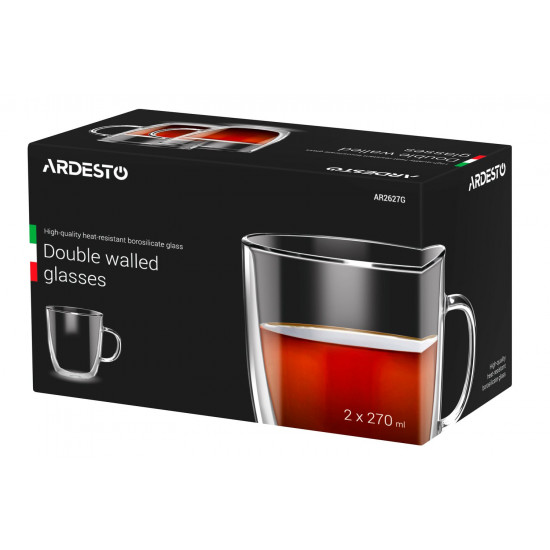 A set of cups with Ardesto handles with double walls for latte, 270 ml, 2 pieces (AR2627G) A set of cups with Ardesto handles with double walls for latte, 270 ml, 2 pieces (AR2627G)