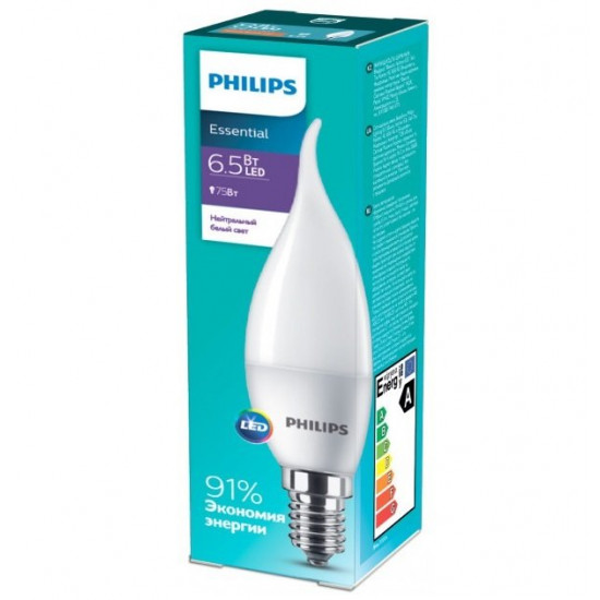 Лампа светодиодная Philips ESS LEDCandle 6.5-75W E14 840 BA35NDFRRCA Лампа светодиодная Philips ESS LEDCandle 6.5-75W E14 840 BA35NDFRRCA