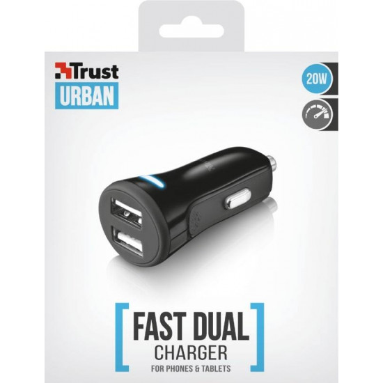 Автомобильное ЗУ TRUST 20W Car Charger with 2 USB port Автомобильное ЗУ TRUST 20W Car Charger with 2 USB port