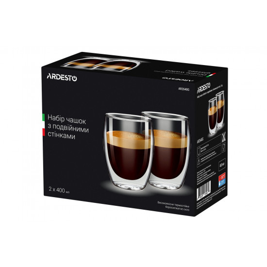 A set of cups Ardesto with double walls for latte, 400 ml, 2 pieces of AR2640G A set of cups Ardesto with double walls for latte, 400 ml, 2 pieces of AR2640G