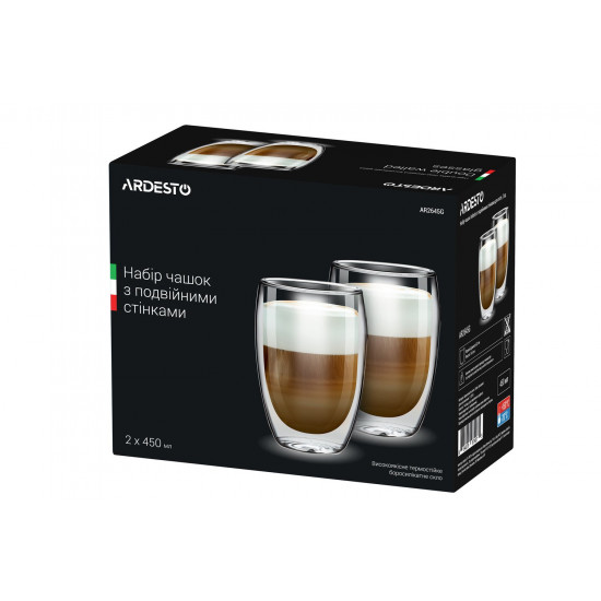 A set of cups Ardesto with double walls for latte, 450 ml, 2 pieces of AR2645G A set of cups Ardesto with double walls for latte, 450 ml, 2 pieces of AR2645G
