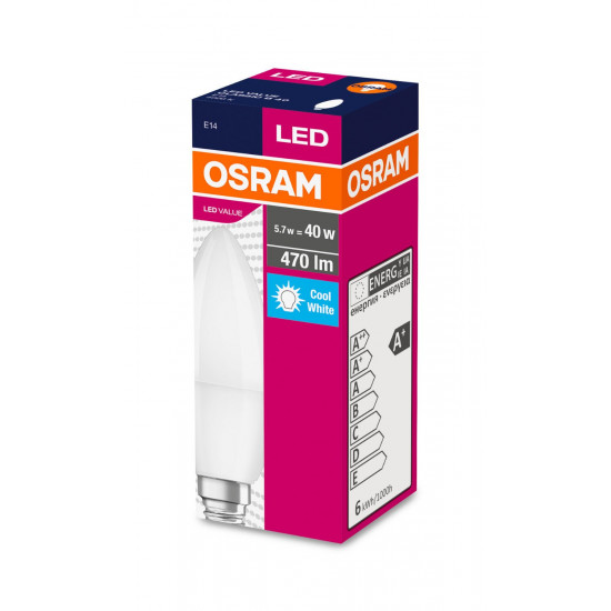 Лампа светодиодная OSRAM LED Value B40 свечка 5W 470Lm 4000K E14 Лампа светодиодная OSRAM LED Value B40 свечка 5W 470Lm 4000K E14