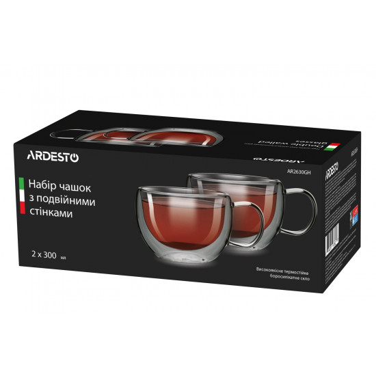 A set of cups Ardesto with double walls, 300 ml, 2 pieces (AR2630GH) A set of cups Ardesto with double walls, 300 ml, 2 pieces (AR2630GH)