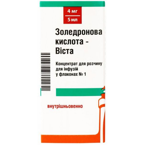 Золедроновая кислота-Виста концентрат для раствора для инфузий по 4 мг/5 мл, 5 мл в флаконе Золедроновая кислота-Виста концентрат для раствора для инфузий по 4 мг/5 мл, 5 мл в флаконе