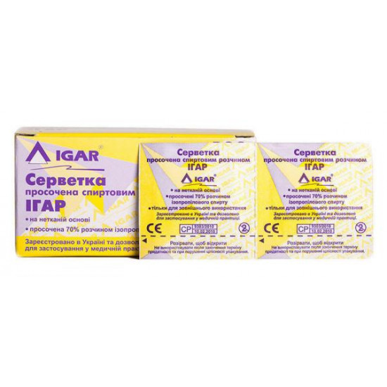 IGAR серветки медичні спиртові 6х3 см, 100 шт. IGAR серветки медичні спиртові 6х3 см, 100 шт.