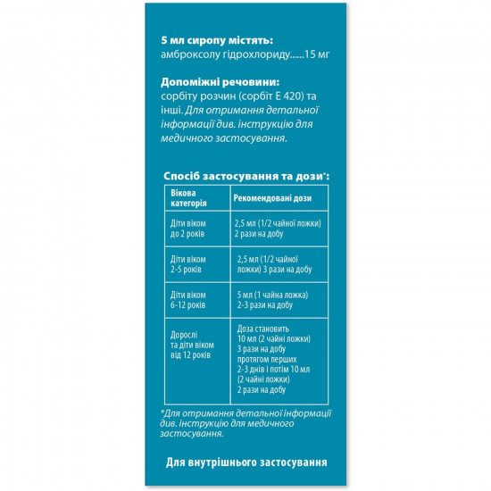 Abrol solution for inhalations and oral administration, 15mg/2 ml, 100 ml + the syringe doser, 5 ml Abrol solution for inhalations and oral administration, 15mg/2 ml, 100 ml + the syringe doser, 5 ml