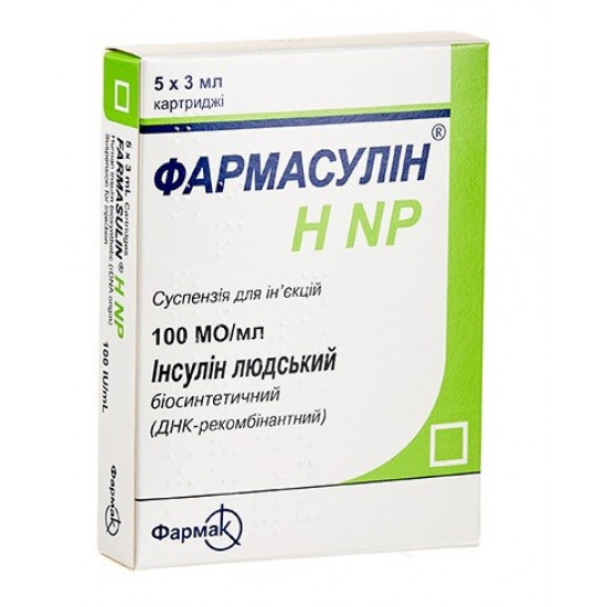 Pharmasulin of H NP, 100 ME/ml, on 3 ml in cartridges, 5 pieces. Pharmasulin of H NP, 100 ME/ml, on 3 ml in cartridges, 5 pieces.