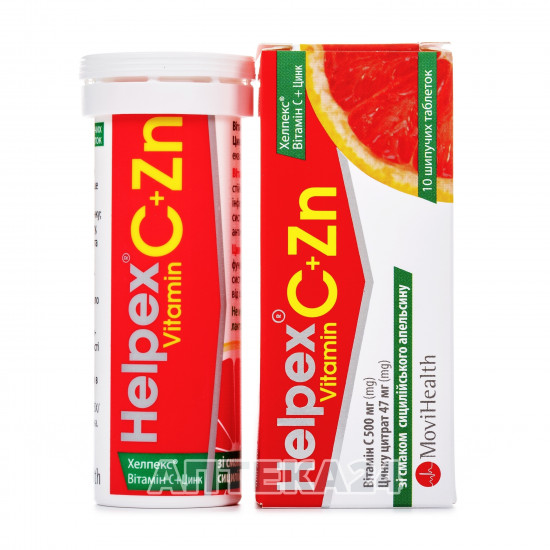 Helpex Vitamin C + Zinc sparkling tablets with taste of the Sicilian orange, 10 pieces. Helpex Vitamin C + Zinc sparkling tablets with taste of the Sicilian orange, 10 pieces.