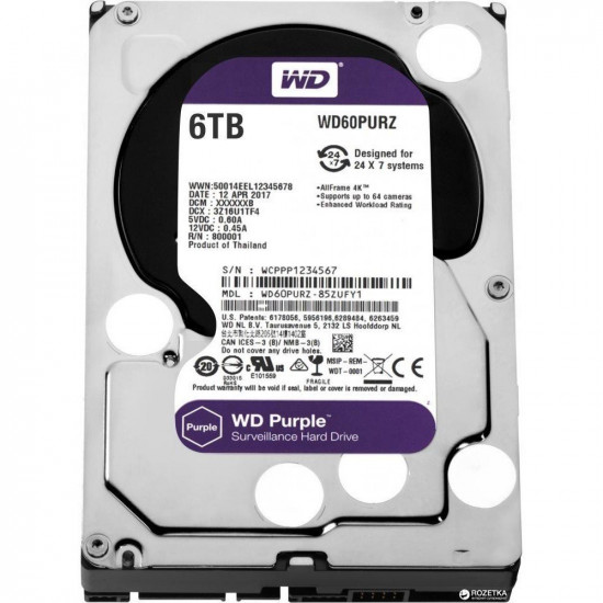 Hard drive internal WDC HDD SATA 6TB 6GB/S 64MB/PURPLE (WD60PURZ) Hard drive internal WDC HDD SATA 6TB 6GB/S 64MB/PURPLE (WD60PURZ)