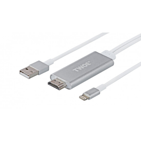 Адаптер 2E Lightning to HDMI with USB A Male Cable, Aluminium Shell, 2m Адаптер 2E Lightning to HDMI with USB A Male Cable, Aluminium Shell, 2m
