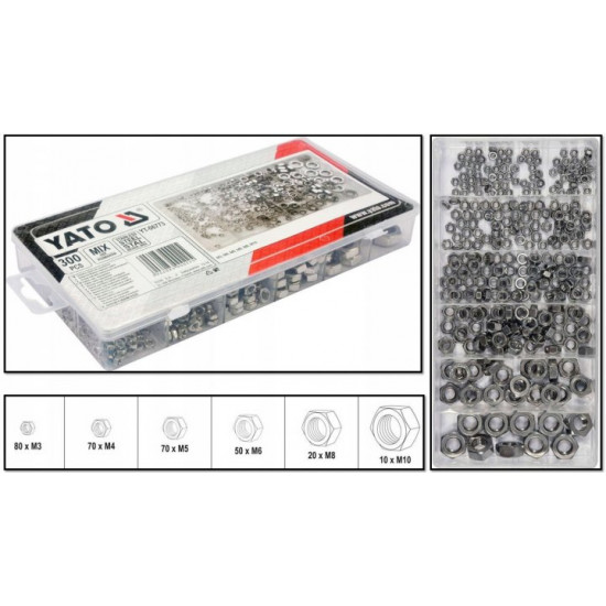 Set of 300 pcs YATO Stainless Hex Nuts (06773) Set of 300 pcs YATO Stainless Hex Nuts (06773)