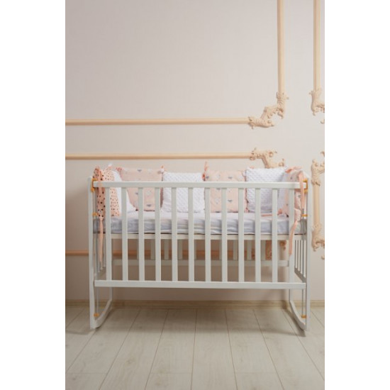 Children's bed crib GOYDA AMELIA with movable sidewall, arches and wheels (600*1200mm), white Children's bed crib GOYDA AMELIA with movable sidewall, arches and wheels (600*1200mm), white