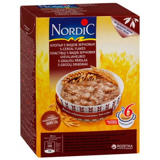 Хлопья NordiC 5 видов зерновых 600 г (6411200106722) Хлопья NordiC 5 видов зерновых 600 г (6411200106722)