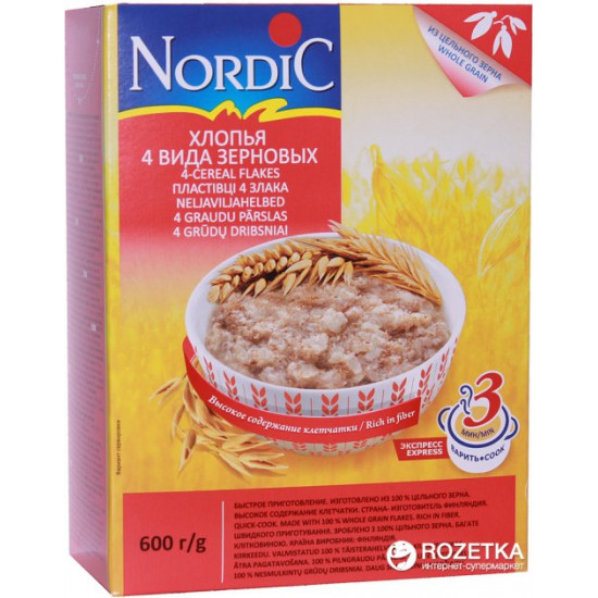Хлопья NordiC 4 вида зерновых 600 г (6411200105770) Хлопья NordiC 4 вида зерновых 600 г (6411200105770)