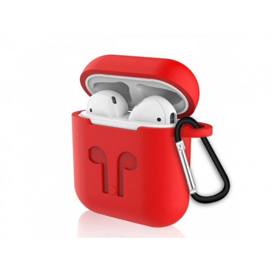 Красный силиконовый чехол QA для AirPods с карабином Красный силиконовый чехол QA для AirPods с карабином