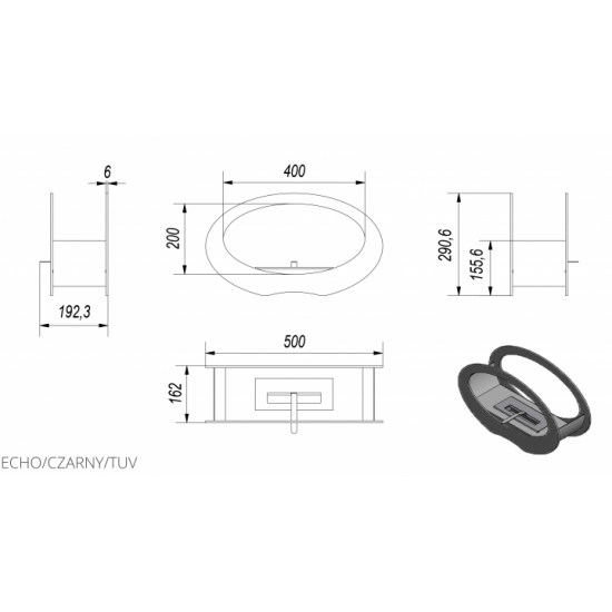  Біокамін Kratki ECHO чорний з сертифікатом TUV