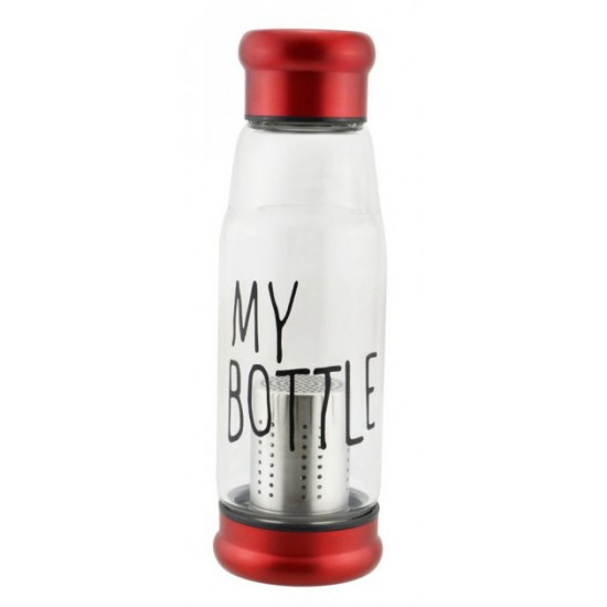 Стеклянная бутылка My Bottle 420 мл с ситечком для заварки красный Стеклянная бутылка My Bottle 420 мл с ситечком для заварки красный
