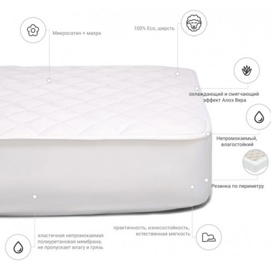 Wool mattress cover MirSon Woollen Double-sided Aloe Vera 243 80x160 (2200000370228) Wool mattress cover MirSon Woollen Double-sided Aloe Vera 243 80x160 (2200000370228)