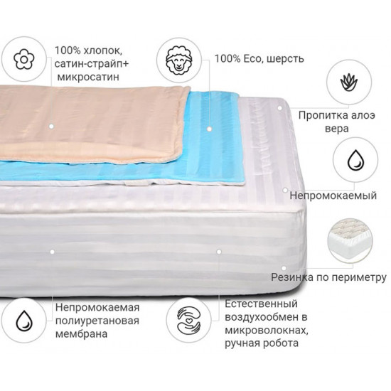 Wool mattress cover MirSon Carmela Woollen Aloe Vera 249/2 140x190 (2200000379344) Wool mattress cover MirSon Carmela Woollen Aloe Vera 249/2 140x190 (2200000379344)