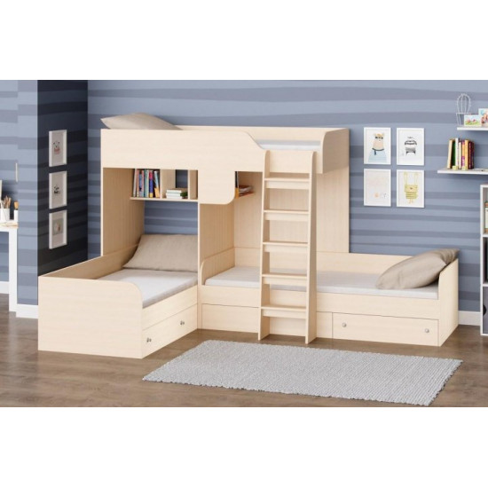 Триярусне ліжко KidsBunkBed T-03 дуб молочний 1690х1942х 3292 мм Триярусне ліжко KidsBunkBed T-03 дуб молочний 1690х1942х 3292 мм