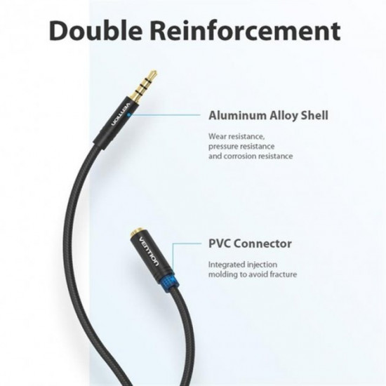 Cable Vention Audio 3.5 mm M - 3.5 mm F, 1m, Black (BHBBF) Cable Vention Audio 3.5 mm M - 3.5 mm F, 1m, Black (BHBBF)
