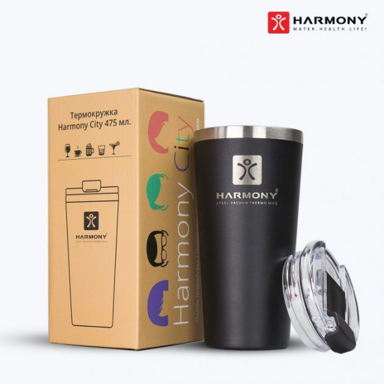 Термокружка Harmony City Black 0,475 л. с двойными стенками и вакуумной изоляцией Термокружка Harmony City Black 0,475 л. с двойными стенками и вакуумной изоляцией