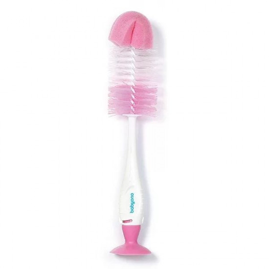 Brush with suction cup for bottles and pacifiers BabyOno, pink (728/03) Brush with suction cup for bottles and pacifiers BabyOno, pink (728/03)