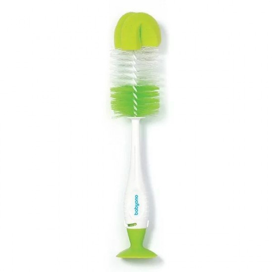 Brush with suction cup for bottles and pacifiers BabyOno, green (728/02) Brush with suction cup for bottles and pacifiers BabyOno, green (728/02)