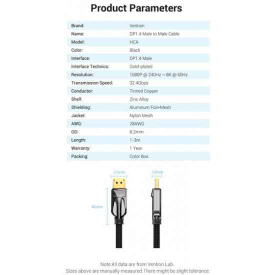 Кабель Vention DisplayPort v1.4 2 м Black (HCABH) Кабель Vention DisplayPort v1.4 2 м Black (HCABH)