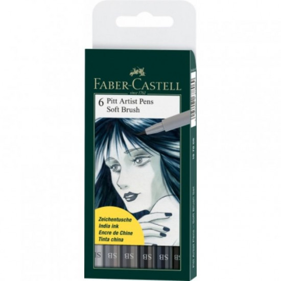 Set of capillary brush pens Faber-Castell PITT Artist Pens Soft Brush 6 pieces Set of capillary brush pens Faber-Castell PITT Artist Pens Soft Brush 6 pieces