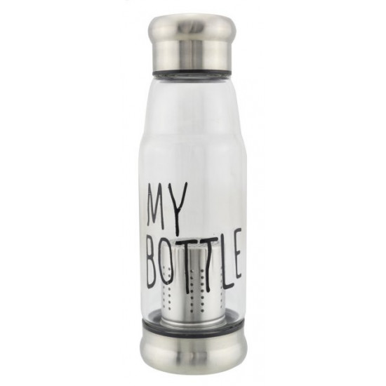 Пляшка скляна My Bottle 420 мл із ситечком для заварки Silver (3_2668) Пляшка скляна My Bottle 420 мл із ситечком для заварки Silver (3_2668)