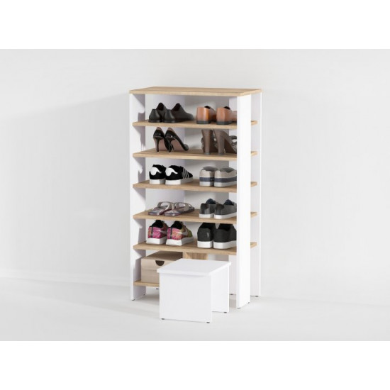 High shoe rack + chipboard stool, Bonittopurple, Sonoma Oak + White, F-79D+B High shoe rack + chipboard stool, Bonittopurple, Sonoma Oak + White, F-79D+B