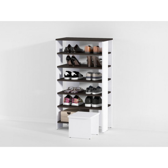 High shoe rack + chipboard stool, Bonittopurple, dark Wenge + White, F-79V+B High shoe rack + chipboard stool, Bonittopurple, dark Wenge + White, F-79V+B