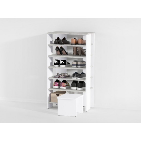 High shoe rack + chipboard stool, Bonittopurple, Concrete + White, F-79BT+B High shoe rack + chipboard stool, Bonittopurple, Concrete + White, F-79BT+B