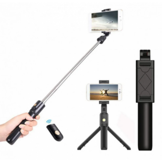 Трипод для телефону Tripod K07 Селфі-палиця з пультом Bluetooth Монопод Чорний Трипод для телефону Tripod K07 Селфі-палиця з пультом Bluetooth Монопод Чорний