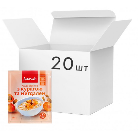 Упаковка каши овсяной Добродія Курага-Миндаль 40 г х 20 шт (4820182202926) Упаковка каши овсяной Добродія Курага-Миндаль 40 г х 20 шт (4820182202926)