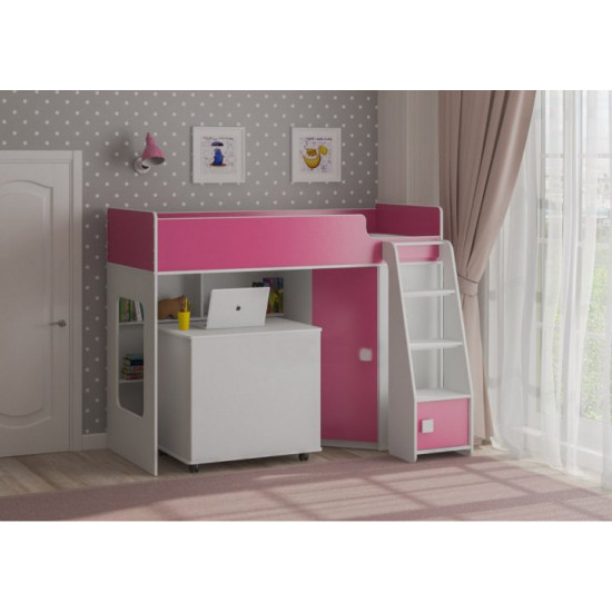 Ліжко-горище KidsBunkBed K-041 біле рожеве 1790 × 1150 × 1405 мм Ліжко-горище KidsBunkBed K-041 біле рожеве 1790 × 1150 × 1405 мм