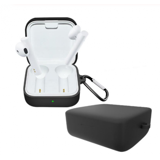 Силиконовый чехол с карабином для наушников Xiaomi Mi Air 2 SE Black Черный Силиконовый чехол с карабином для наушников Xiaomi Mi Air 2 SE Black Черный