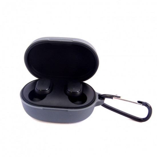 Силиконовый чехол с карабином для наушников Xiaomi AirDots Grey Серый Силиконовый чехол с карабином для наушников Xiaomi AirDots Grey Серый