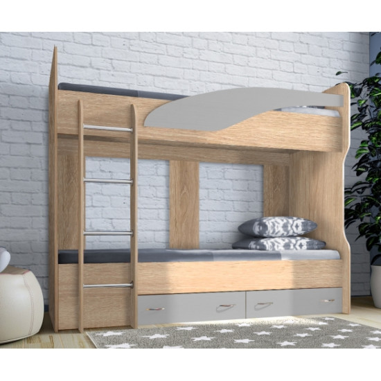 Двухъярусная кровать KidsBunkBed K-075 дуб сонома белый 2032х 870 х1700 мм Двухъярусная кровать KidsBunkBed K-075 дуб сонома белый 2032х 870 х1700 мм