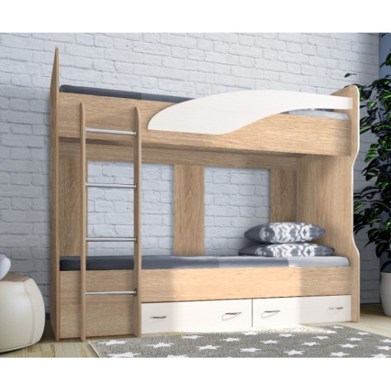 Двухъярусная кровать KidsBunkBed K-075 дуб сонома белый 2032х 870 х1700 мм Двухъярусная кровать KidsBunkBed K-075 дуб сонома белый 2032х 870 х1700 мм