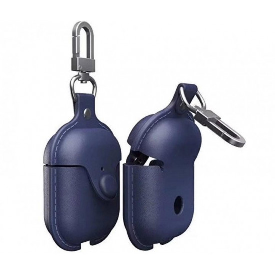 Шкіряний чохол Primo Hook для навушників Apple AirPods / AirPods 2019 - Dark Blue Шкіряний чохол Primo Hook для навушників Apple AirPods / AirPods 2019 - Dark Blue