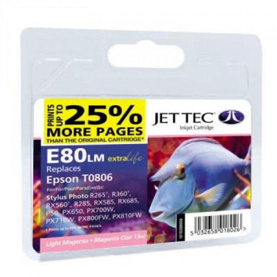 Картридж для Epson T0806 Light Magenta C13T08064010 JetTec Light Magenta 110E008006 Картридж для Epson T0806 Light Magenta C13T08064010 JetTec Light Magenta 110E008006