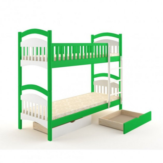 Children's bunk bed made of natural wood Jasmine pine without drawers MebiGrand 80x200 Green/White Children's bunk bed made of natural wood Jasmine pine without drawers MebiGrand 80x200 Green/White