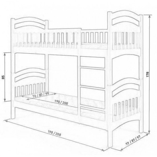 Children's bunk bed made of natural wood Jasmine pine without drawers MebiGrand 80x200 Green/White Children's bunk bed made of natural wood Jasmine pine without drawers MebiGrand 80x200 Green/White
