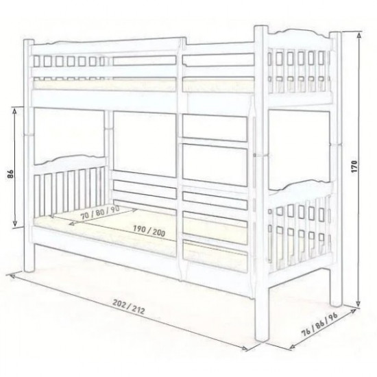 Children's bunk bed made of natural wood pine Bai-Bai without drawers MebiGrand 90x200 Wenge Children's bunk bed made of natural wood pine Bai-Bai without drawers MebiGrand 90x200 Wenge
