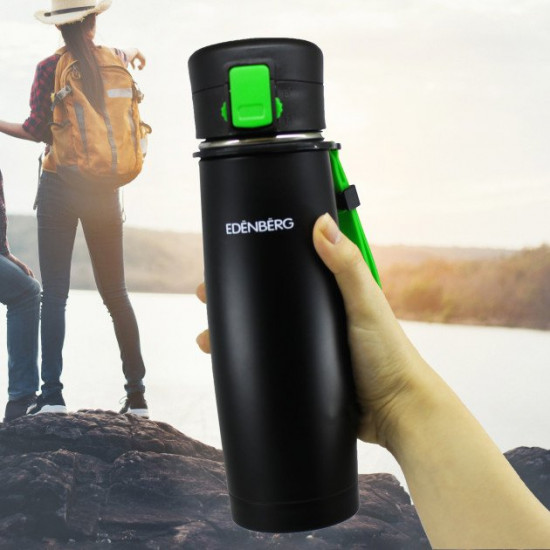 Thermo mug EDENBERG EB-629 with silicone handle and strap 480 ml Black/Green Thermo mug EDENBERG EB-629 with silicone handle and strap 480 ml Black/Green