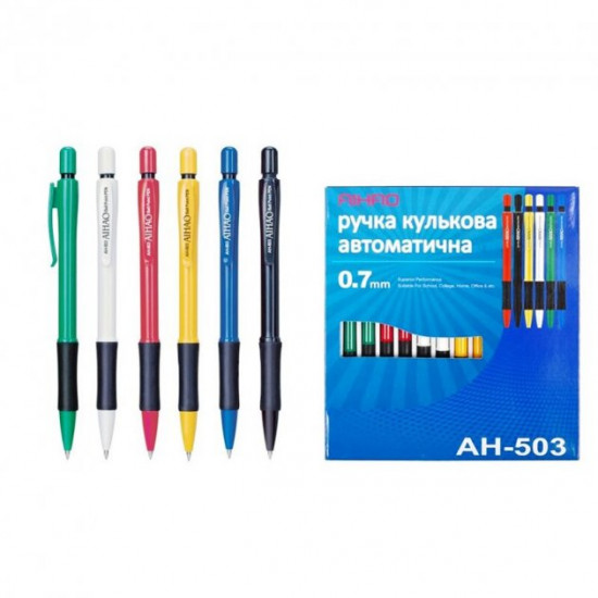Ручка кулькова автоматична з грипом 503 кольоровий корпус, синя Aihao/24 / Ручка кулькова автоматична з грипом 503 кольоровий корпус, синя Aihao/24 /