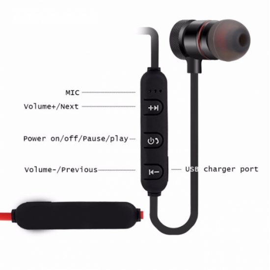 Wireless vacuum bluetooth headphones with microphone with magnetic fixation XT-6 Black